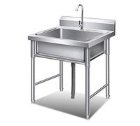WIQUYBML Outdoor Kitchen Sink Wash Basin 304 Stainless Steel Single Bowl with Faucet Stand for Laundry Garage,Silver 19.6/23.6 in Utility All-in-One Kit
