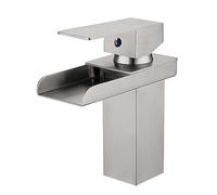 WIQUYBML Stainless Steel Cascading Bathroom Sink Faucet Single Handle Mixer Tap Open Design Modern Basin Stylish Waterfall