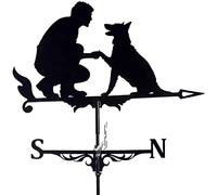 WIQUYBML Veleta con Forma de Perro, Estilo Retro, con Escena de Granja, para decoración de Patios y Jardines, Herramientas de medición Profesionales, Perro (Hombre con Perro).