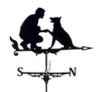 WIQUYBML Veleta de Granja, Adorno meteorológico de Metal, indicador de dirección para estaca de jardín, Veleta/Hombre y perro/35 * 50 cm