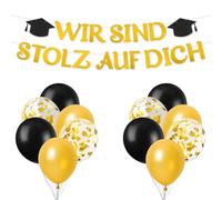 Wir sind stolz auf Dich 22 Stück Luftballons, Abschluss Girlande Ballon, Graduation Schule Deko Schwarz Gold, Abschlussfeier Deko Latexballons für Bachelor Graduierung Party Abitur