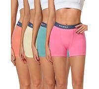 wirarpa Boxer Mujer Pantalon Antirozaduras Algodon Bragas Culotte Shorts 3'' Inseam Pack de 4 Naranja Claro Rosa Menta Amarillo Talla M