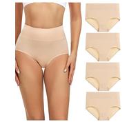 wirarpa Bragas Culotte Algodón para Mujer Braguitas de Talle Alto Calzoncillos Suave Ropa Interior Beige Pack de 4 Talla S