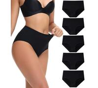 wirarpa Bragas Mujer Algodón Braguitas de Cintura Media Alta Ropa Interior Cómodas y Suaves Pack de 5 Negro Talla S