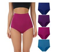 wirarpa Bragas Mujer Algodón Elásticas Culotte Súper Cintura Alta Braguitas Cómodas Cobertura Completa Pack de 4 Multicolor Talla 7XL