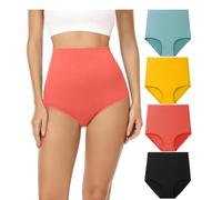 wirarpa Bragas Mujer Algodón Elásticas Culotte Súper Cintura Alta Braguitas Cómodas Cobertura Completa Pack de 4 Multicolor Talla L