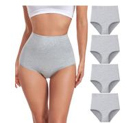 wirarpa Bragas Mujer Algodón Elásticas Culotte Súper Cintura Alta Braguitas Cómodas Cobertura Completa Pack de 4 Gris Talla XL