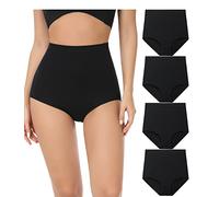 wirarpa Bragas Mujer Algodón Elásticas Culotte Súper Cintura Alta Braguitas Cómodas Cobertura Completa Pack de 4 Negro Talla 6XL