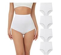 wirarpa Bragas Mujer Algodón Elásticas Culotte Súper Cintura Alta Braguitas Cómodas Cobertura Completa Pack de 4 Blanco Talla 5XL