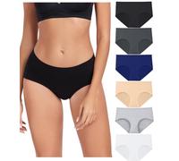 wirarpa Bragas Mujer Algodón Elástico Braguitas Cintura Media Ropa Interior Suaves y Cómodas Pack de 6 Negro,Gris,Azul Marino,Gris Claro,Blanco,Beige Talla 3XL