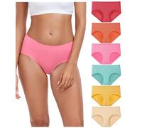 wirarpa Bragas Mujer Algodón Elástico Braguitas Cintura Media Ropa Interior Suaves y Cómodas Pack de 6 Rojo,Naranja,Rosa,Verde,Amarillo,Beige Talla XXL
