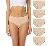 wirarpa Bragas Mujer Cintura Midi Algodón Braguitas 5 Pack Beige Talla M