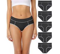 wirarpa Bragas Mujer Cintura Midi Algodón Braguitas 5 Pack Negro Talla XXL