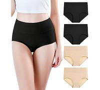 wirarpa Bragas Mujer Talle Alto Culotte Modal Suave Braguitas Tallas Grandes Pack de 4 Negro, Beige L