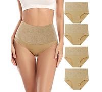wirarpa Bragas Talle Alto Algodón para Mujer Cómodo elástico Braga Pantalones de Mujer Pack de 4 Beige Tamaño L