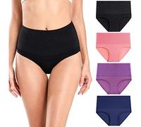wirarpa Bragas Talle Alto Algodón para Mujer Cómodo elástico Braga Pantalones de Mujer Pack de 4 Multicolor05 Tamaño M