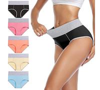 wirarpa Bragas Talle Alto Algodón para Mujer Culotte Braguita de Cintura Alta Cómodo 5 Pack, Multicolor-c Tamaño XS