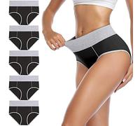 wirarpa Bragas Talle Alto Algodón para Mujer Culotte Braguita de Cintura Alta Cómodo 5 Pack Negro con Cinturón Gris Tamaño L