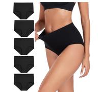 wirarpa Bragas Talle Alto Algodón para Mujer Culotte Braguita de Cintura Alta Cómodo 5 Pack Negro Oscuro Tamaño L