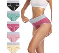 wirarpa Bragas Talle Alto Algodón para Mujer Culotte Braguita de Cintura Alta Cómodo 5 Pack, Negro, Rosa, Amarillo, Fucsia, Menta Tamaño S