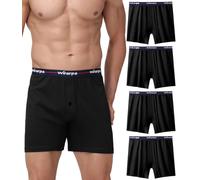 wirarpa Calzoncillos Bóxer Holgados para Hombre, 100% Algodón, con Bragueta Abotonada (Paquete de 4) Negro Talla XL