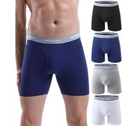 wirarpa Calzoncillos Hombre Boxer Algodon Ropa Interior Cómoda para Hombres Sin Etiquetas con Abertura Pack de 4 Multicolor-Negro Gris Blanco Azul Oscuro Talla S