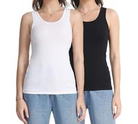wirarpa Camisetas de Tirantes de Algodón Elástico Camiseta de Verano sin Mangas para Mujer Pack de 2 Blanco y Negro Talla XXL