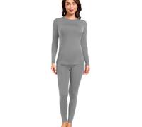 wirarpa Conjunto de Ropa Térmica para Mujer, Capa Base Forrada de Polar, Top de Manga Larga y Pantalón para Señoras para Calor en Invierno Gris Claro Talla 2XL