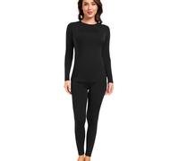 wirarpa Conjunto de Ropa Térmica para Mujer, Capa Base Forrada de Polar, Top de Manga Larga y Pantalón para Señoras para Calor en Invierno Negro Talla S