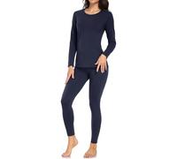 wirarpa Conjunto térmico de algodón para Mujer: Capa Base cálida, Parte Superior Ligera de Manga Larga y Pantalones de Pijama Azul Marino Talla M