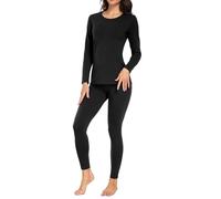 wirarpa Conjunto térmico de algodón para Mujer: Capa Base cálida, Parte Superior Ligera de Manga Larga y Pantalones de Pijama Negro Talla XL