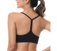 wirarpa Sujetador Deportivo Acolchado para Mujer de bajo Impacto para Yoga Y Gimnasio, con Cómodo Diseño Racer en la Espalda Y Tiras Tipo Espagueti Negro Talla Medio