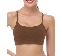 wirarpa Sujetador Deportivo Acolchado para Mujer de bajo Impacto para Yoga Y Gimnasio, con Cómodo Diseño Racer en la Espalda Y Tiras Tipo Espagueti Marrón Talla X-Pequeño