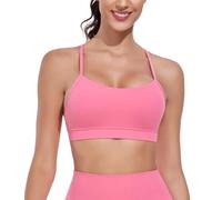 wirarpa Sujetador Deportivo Acolchado para Mujer de bajo Impacto para Yoga Y Gimnasio, con Cómodo Diseño Racer en la Espalda Y Tiras Tipo Espagueti Sorbete Rosa Talla Medio