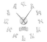 Wire Fox Terrier - Reloj de pared silencioso de cuarzo para bricolaje con silueta de perro, regalo para amantes de los perros, reloj de espejo, reloj de tienda de mascotas (plateado, 47 pulgadas)