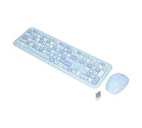 Wire less Keyboard and Mouse Combo, 2.4G Retro Typewriter Wire less Keyboard with Number Pad Colorful Round Key for Computer, Laptop, PC, Chromebook, Smart TV (Blue mixed color keyboard and mouse set)
