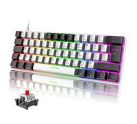 Wired 60% de Juego Mecánico Teclado con Interruptor Rojo,19 Arco iris LED Retroiluminado Mini Portátil 62 Teclas Cable USB-C Desmontable Full Keys Anti-Ghosting,QWERTY para PC Mac PS4-Blanco y Negro