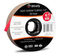 Wirefy Tubo Termorretráctil 12,7 mm - Tubo Termoretractil de Doble Pared 4:1 - Revestimiento Adhesivo - Tubo Térmico - Rojo - Rollo de 15 m