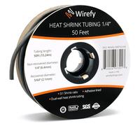 Wirefy Tubo Termorretráctil 6,4 mm - Tubo Termoretractil de Doble Pared 3:1 - Revestimiento Adhesivo - Tubo Térmico - Negro - Rollo de 15 m