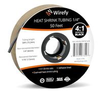 Wirefy Tubo Termorretráctil 6,4 mm - Tubo Termoretractil de Doble Pared 4:1 - Revestimiento Adhesivo - Tubo Térmico - Negro - Rollo de 15 m