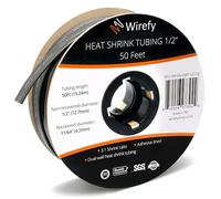 Wirefy Tubo termorretráctil de 1,27 cm, relación 3:1, forro adhesivo, termorretráctil de grado marino, negro, rollo de 50 pies