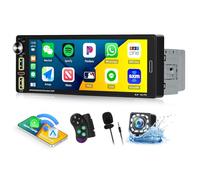 【Wireless】 CAMECHO Radio de coche 1 DIN con Carplay inalámbrico Android Auto Bluetooth manos libres,Pantalla táctil de radio de coche de 6,9 pulgadas con FM Mirror Link SWC y USB + cámara de visión tr