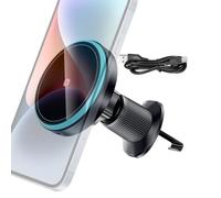 Wireless Car Charger - ABS Magnet 15W Fast Charging Phone Holder Mount Type C | Magnetic Auto Mobile Phone Stand Air Vent Dashboard Clip Charger | For Sedan Truck Vehicle Smartphone Navigation Use