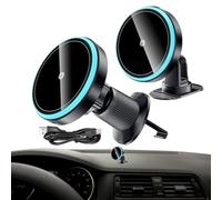 Wireless Car Charger - ABS Magnetic 15W Fast Charging Auto Phone Holder Mount | Adjustable Air Vent Dashboard Mobile Stand With Ambient Light | For Sedan Truck Vehicle Smartphone Driving Navigation Us