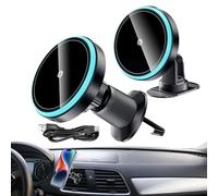 Wireless Car Charger, Auto Mobile Phone Stand, 15W Magnetic Fast Charging Mount with Strong Grip to Vehicles, Cellphone Holder for Truck, Sedan, Dashboard, or Windshield