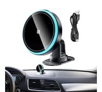 Wireless Car Charger, Phone Holder Mount, Magnetic Charging Stand, 15W Fast Power Delivery, Auto Lock Design, Adjustable Viewing Angles, Dashboard Clip Mount, Perfect for Sedan, Truck