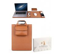 Wireless Charging Laptop Bag - Built-In 15W Multi-Device Charger, Laptop Stand & Mouse Pad, The All-in-One Mobile Workstation Sleeve (Brown)
