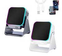 Wireless Induction Audio Speaker Stand, Foldable Phone Bracket Speaker with Ambient Light - Portable & Stylish Stand for Music & Hands-Free Viewing, Perfect for Home & Office Use (White+Black)