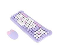 Wireless Keyboard and Mouse, 2.4G Retro Round Keycap Keyboard Mouse Combo with 98 Keys and Numeric Keypad for PC Laptop Chromebook Smart TV (Purple)