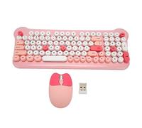 Wireless Keyboard and Mouse, 2.4G Retro Round Keycap Keyboard Mouse Combo with 98 Keys and Numeric Keypad for PC Laptop Chromebook Smart TV (Pink)